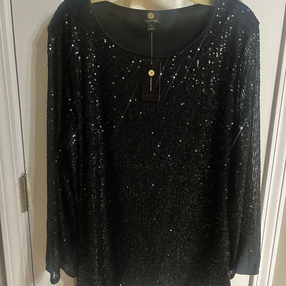 JM Collection Black Sequin Blouse
